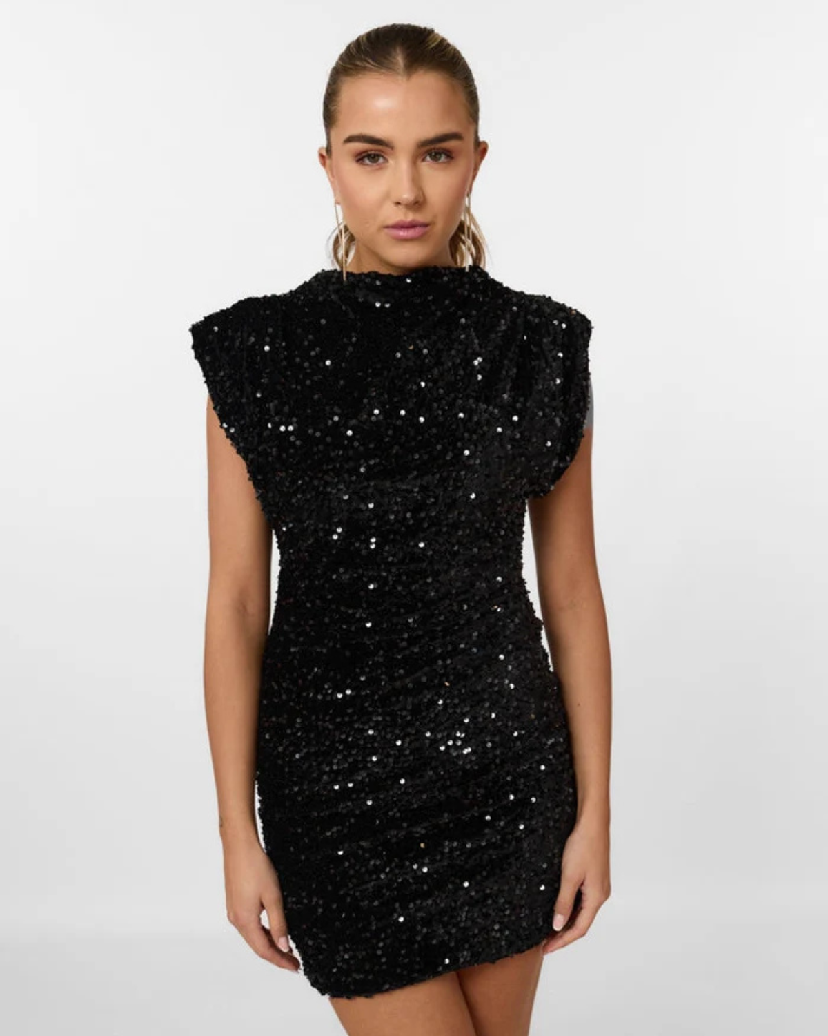 Structured Shoulder Sequin Mini Dress