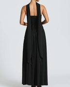 Asymmetric Corset-Style Maxi Dress with Matching Scarf