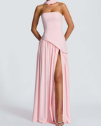 Asymmetric Corset-Style Maxi Dress with Matching Scarf