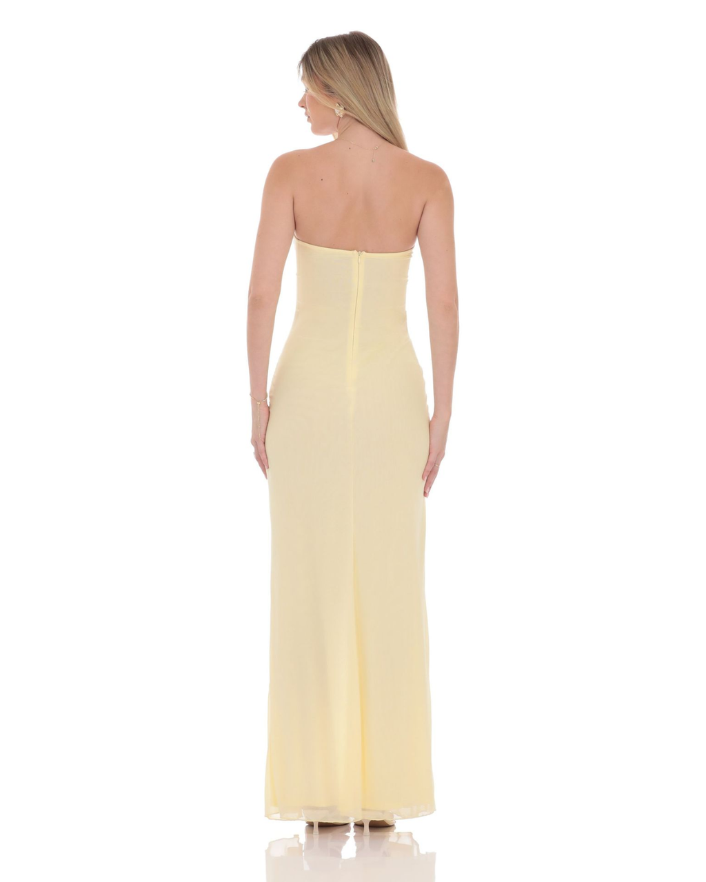 Strapless Cut-Out Ruffle Detail Maxi Dress