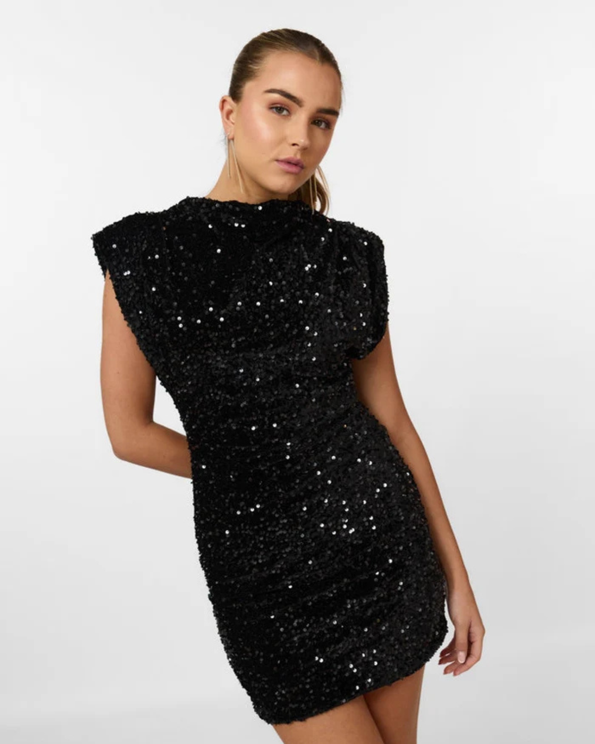 Structured Shoulder Sequin Mini Dress