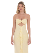 Strapless Cut-Out Ruffle Detail Maxi Dress