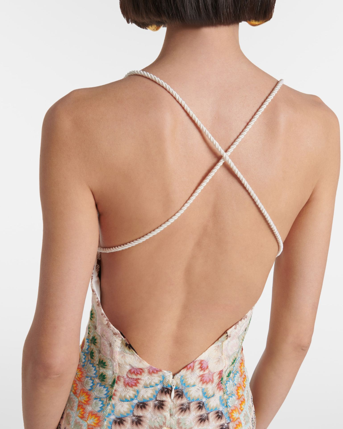 Multicolor Zigzag Knit Open-Back Maxi Dress