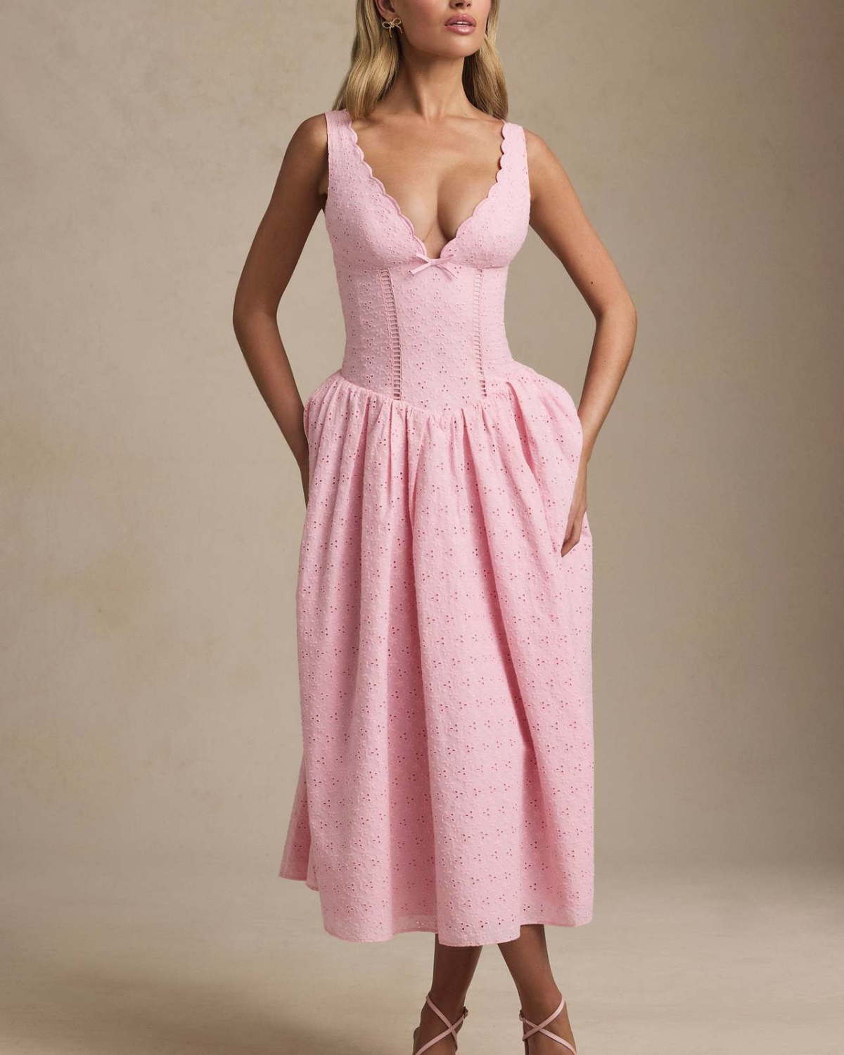 Romantic Eyelet Lace Corset Midi Dress