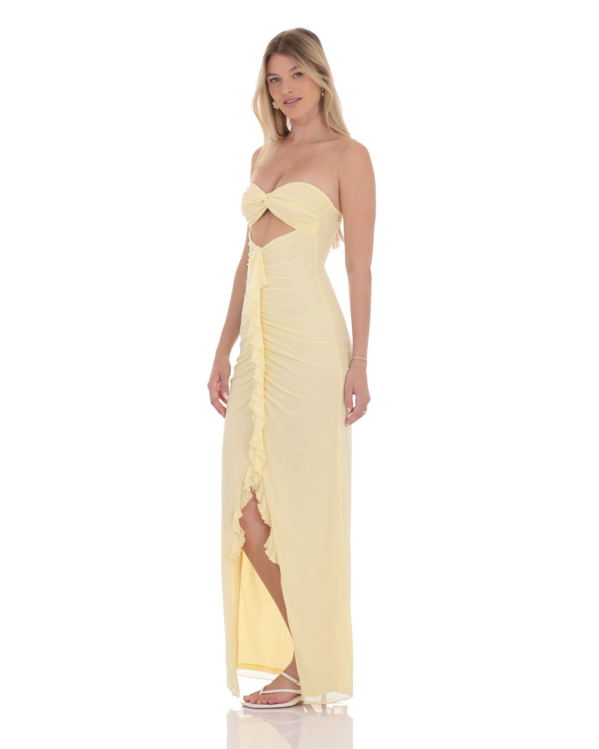 Strapless Cut-Out Ruffle Detail Maxi Dress