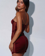 Sultry Satin Lace-Up Corset Mini Dress