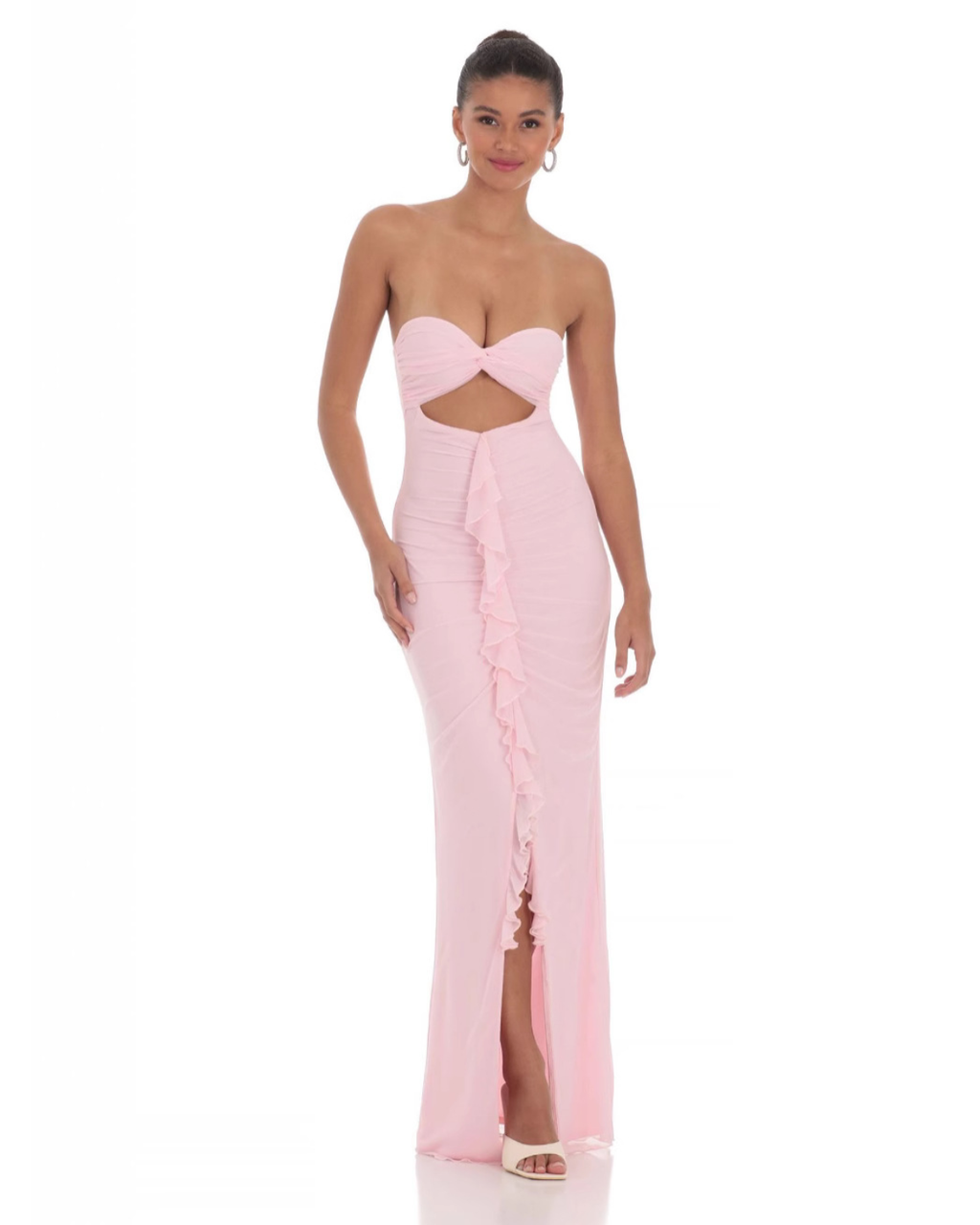 Strapless Cut-Out Ruffle Detail Maxi Dress