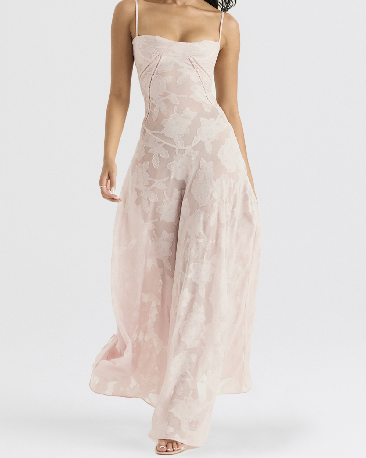 Romantic Floral Devoré Corset-Back Maxi Dress