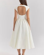 High Boat Neck Basque Waist Midi Dress