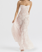 Romantic Floral Devoré Corset-Back Maxi Dress