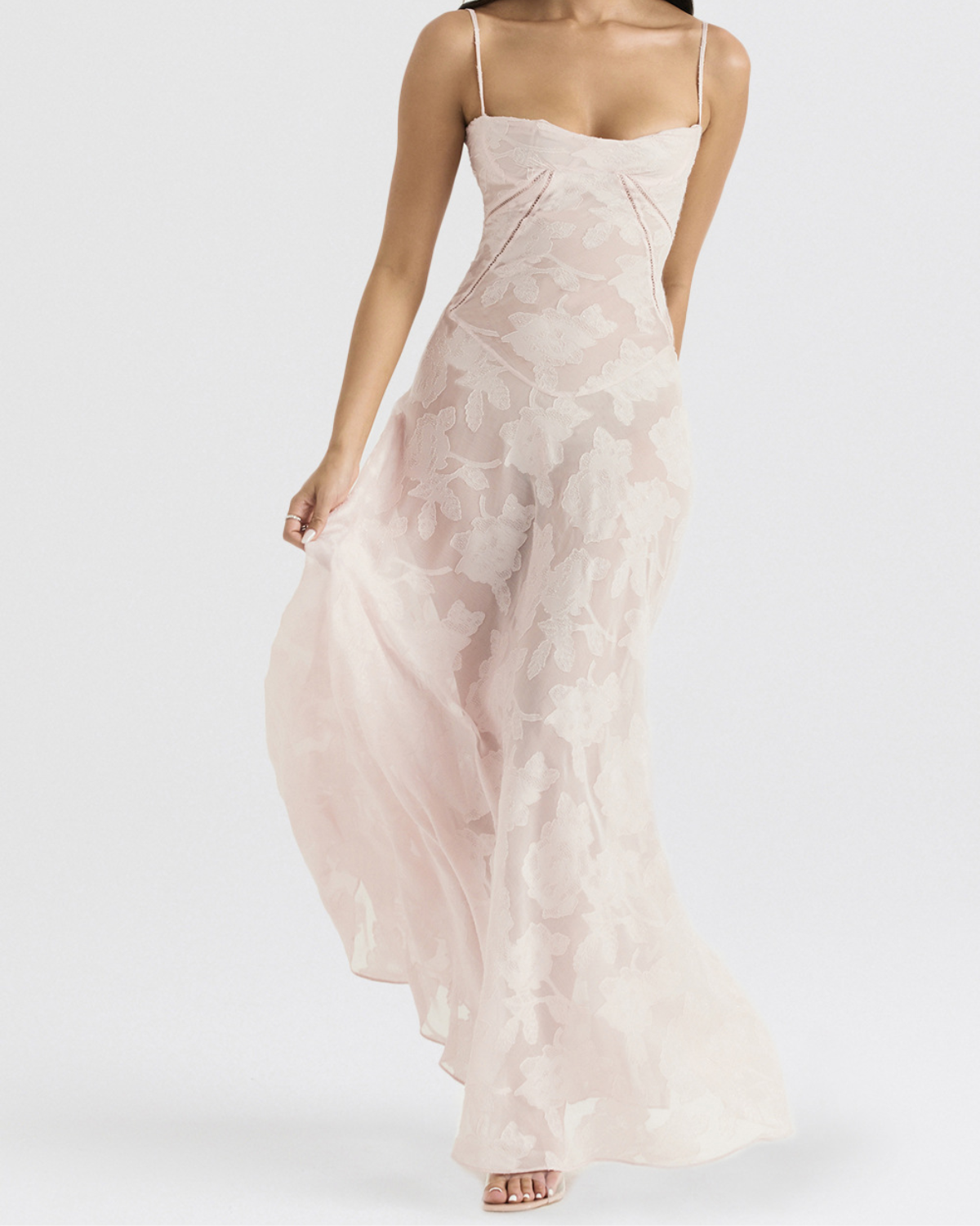 Romantic Floral Devoré Corset-Back Maxi Dress