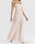 Romantic Floral Devoré Corset-Back Maxi Dress