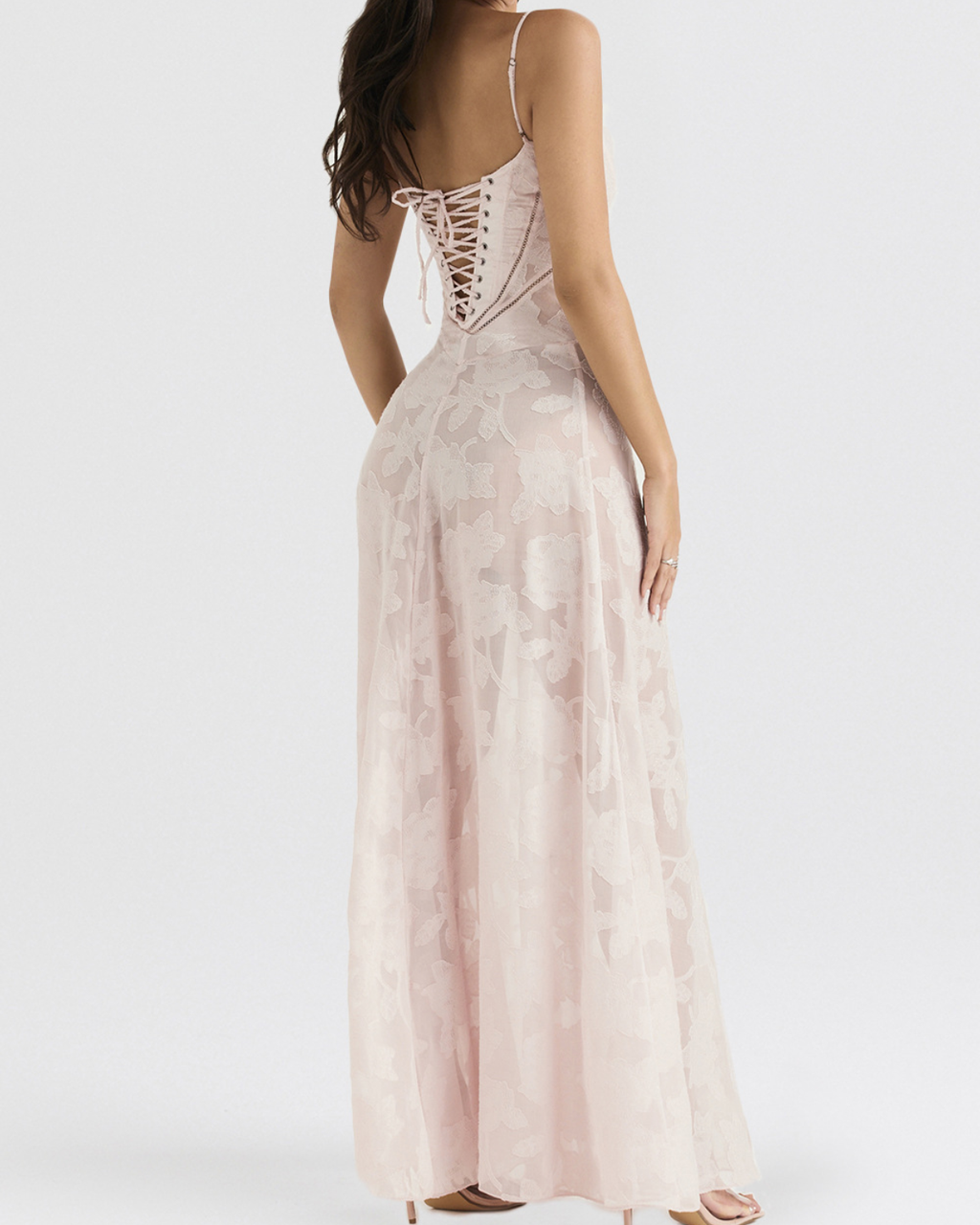 Romantic Floral Devoré Corset-Back Maxi Dress