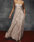 Romantic Floral Devoré Corset-Back Maxi Dress