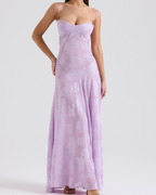 Romantic Floral Devoré Corset-Back Maxi Dress