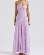 Romantic Floral Devoré Corset-Back Maxi Dress