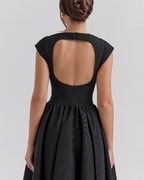 High Boat Neck Basque Waist Midi Dress