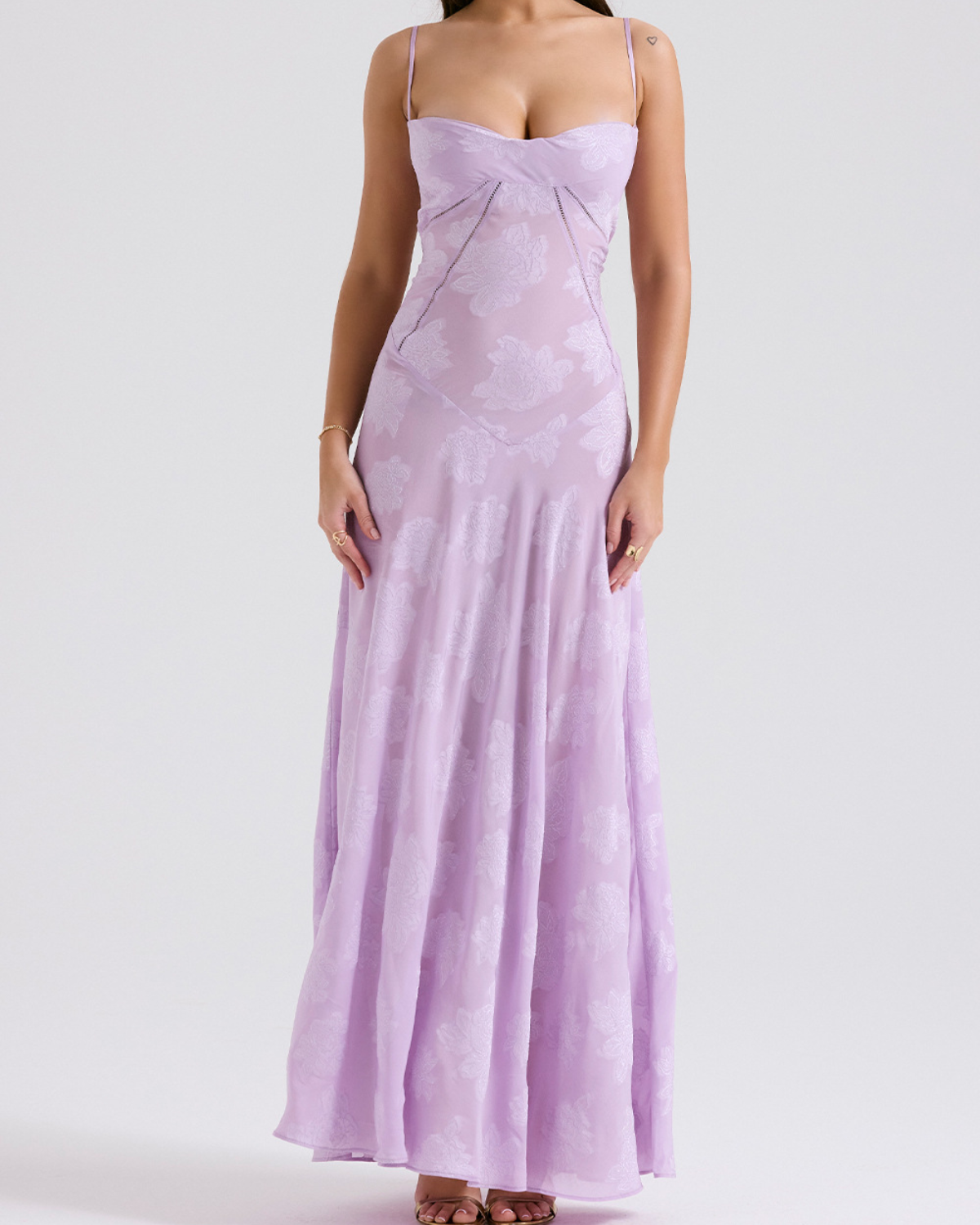 Romantic Floral Devoré Corset-Back Maxi Dress