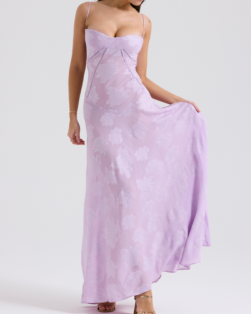 Romantic Floral Devoré Corset-Back Maxi Dress