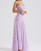 Romantic Floral Devoré Corset-Back Maxi Dress