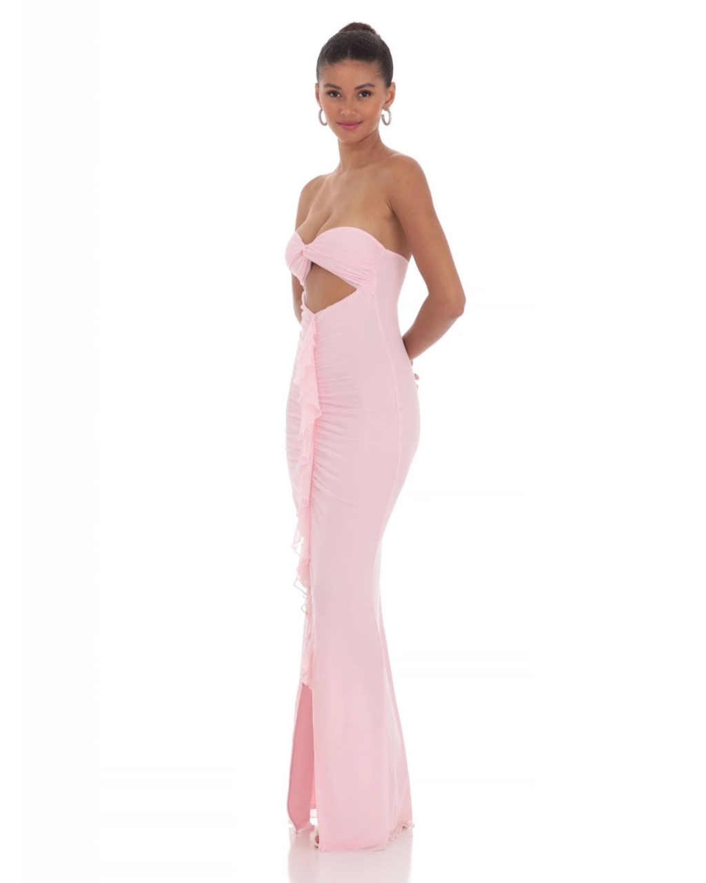 Strapless Cut-Out Ruffle Detail Maxi Dress