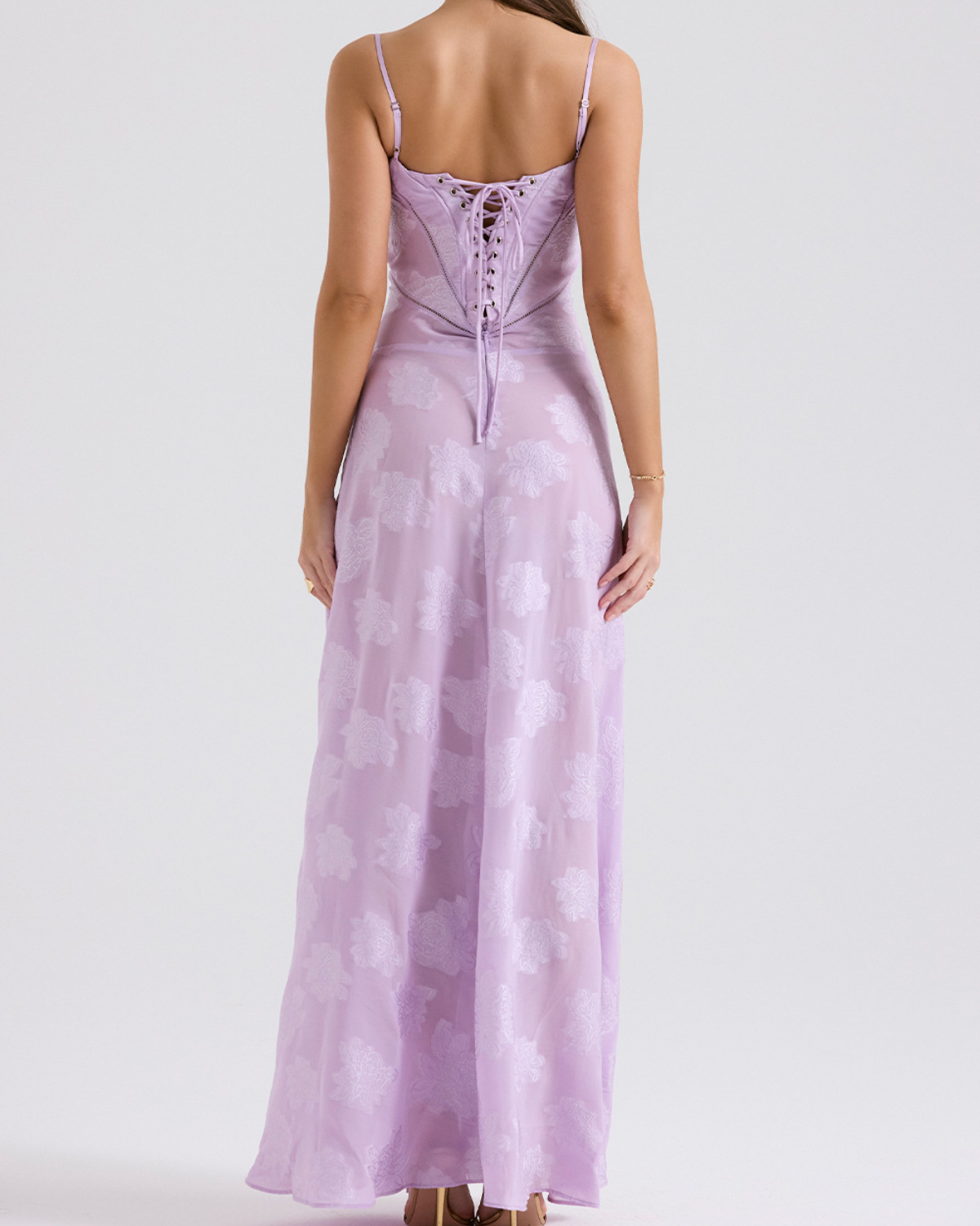 Romantic Floral Devoré Corset-Back Maxi Dress