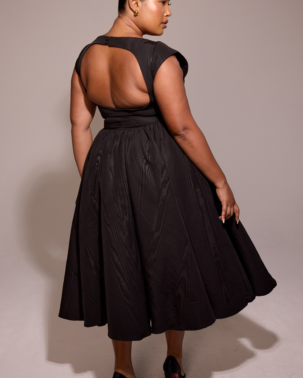 High Boat Neck Basque Waist Midi Dress