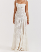 Romantic Floral Devoré Corset-Back Maxi Dress