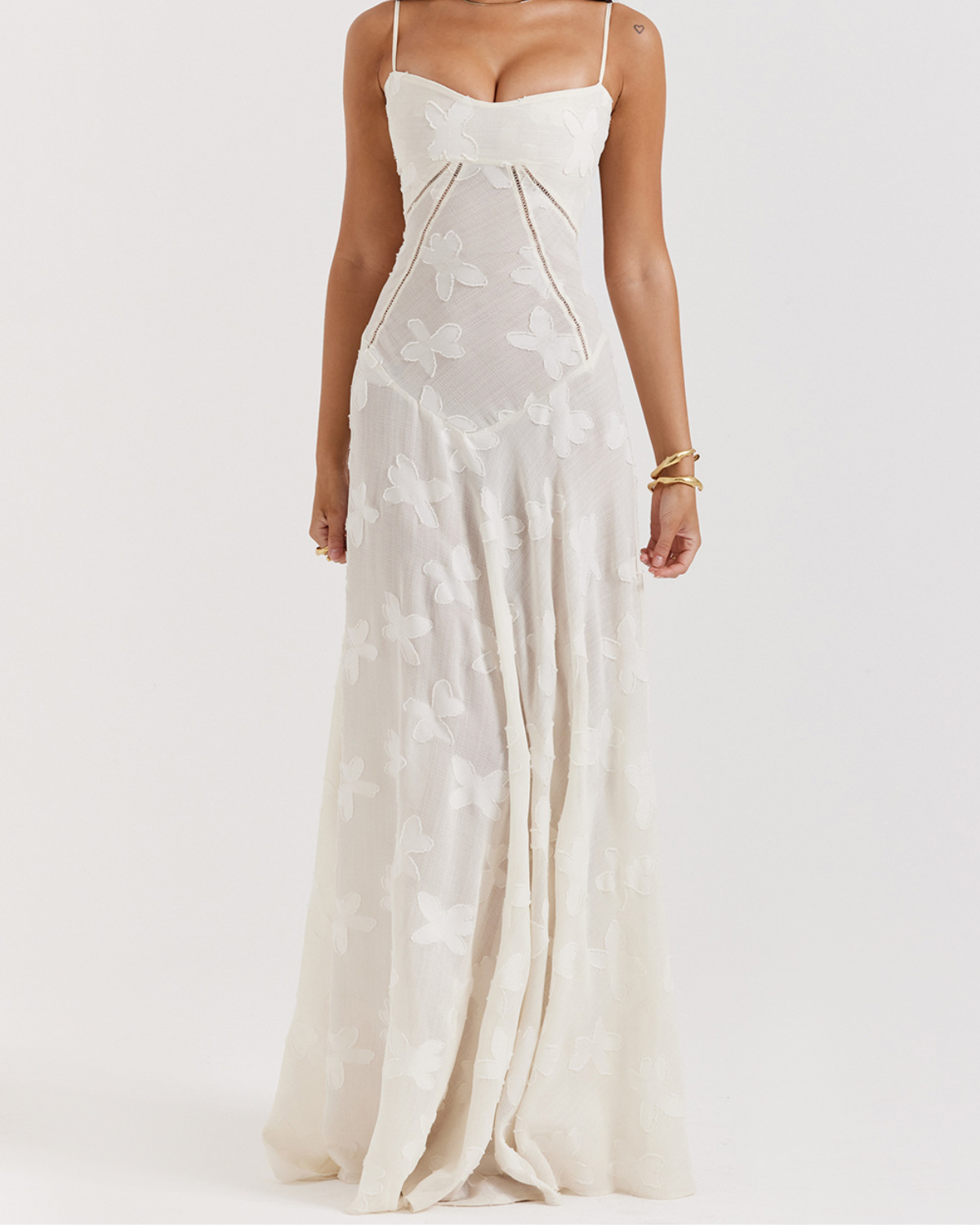 Romantic Floral Devoré Corset-Back Maxi Dress