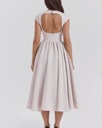 High Boat Neck Basque Waist Midi Dress