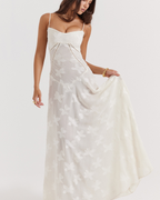 Romantic Floral Devoré Corset-Back Maxi Dress