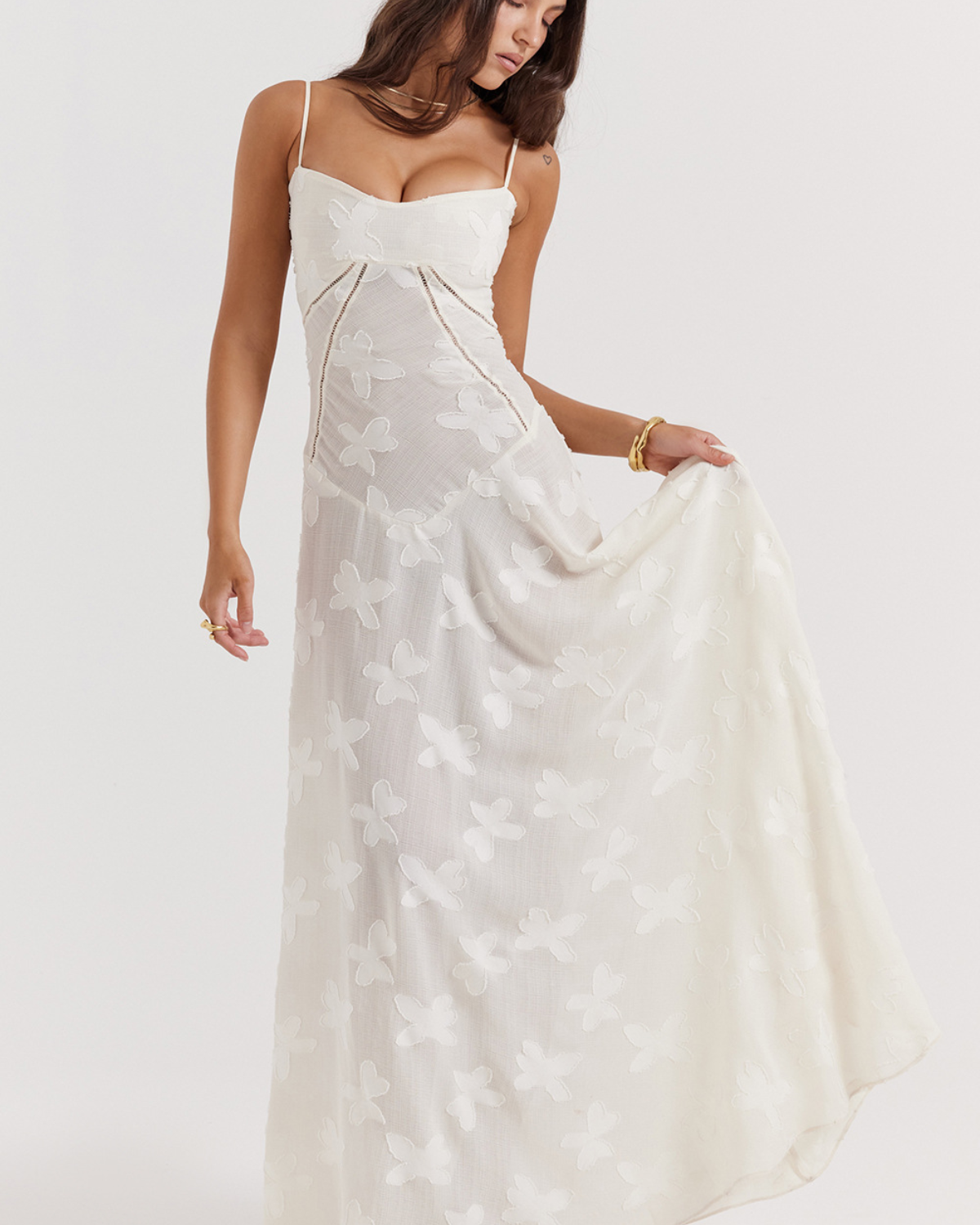 Romantic Floral Devoré Corset-Back Maxi Dress