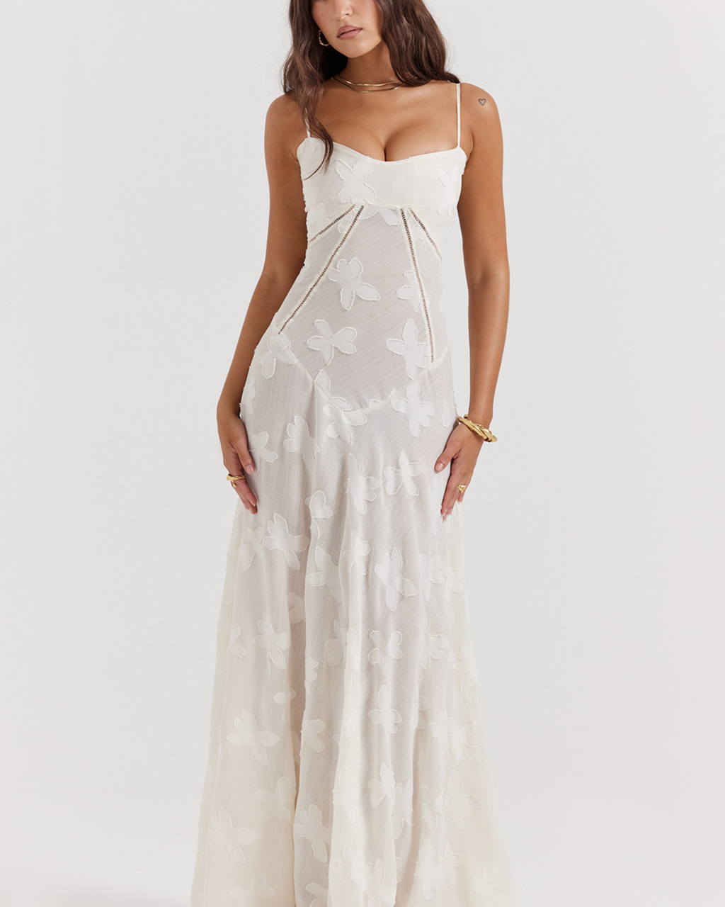 Romantic Floral Devoré Corset-Back Maxi Dress