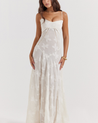 Romantic Floral Devoré Corset-Back Maxi Dress