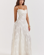 Romantic Floral Devoré Corset-Back Maxi Dress