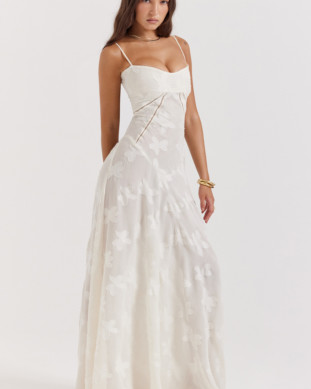 Romantic Floral Devoré Corset-Back Maxi Dress