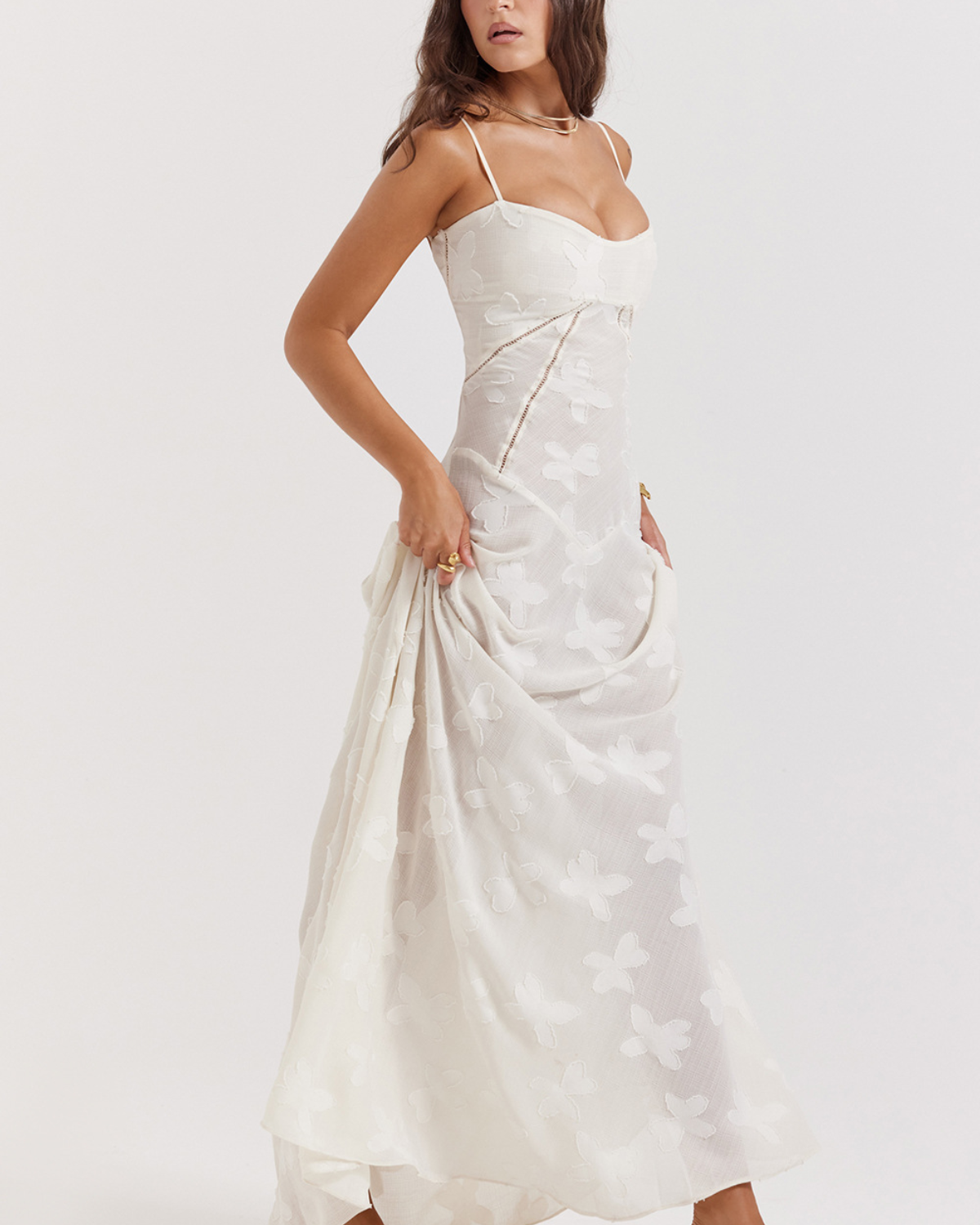 Romantic Floral Devoré Corset-Back Maxi Dress