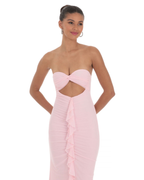 Strapless Cut-Out Ruffle Detail Maxi Dress