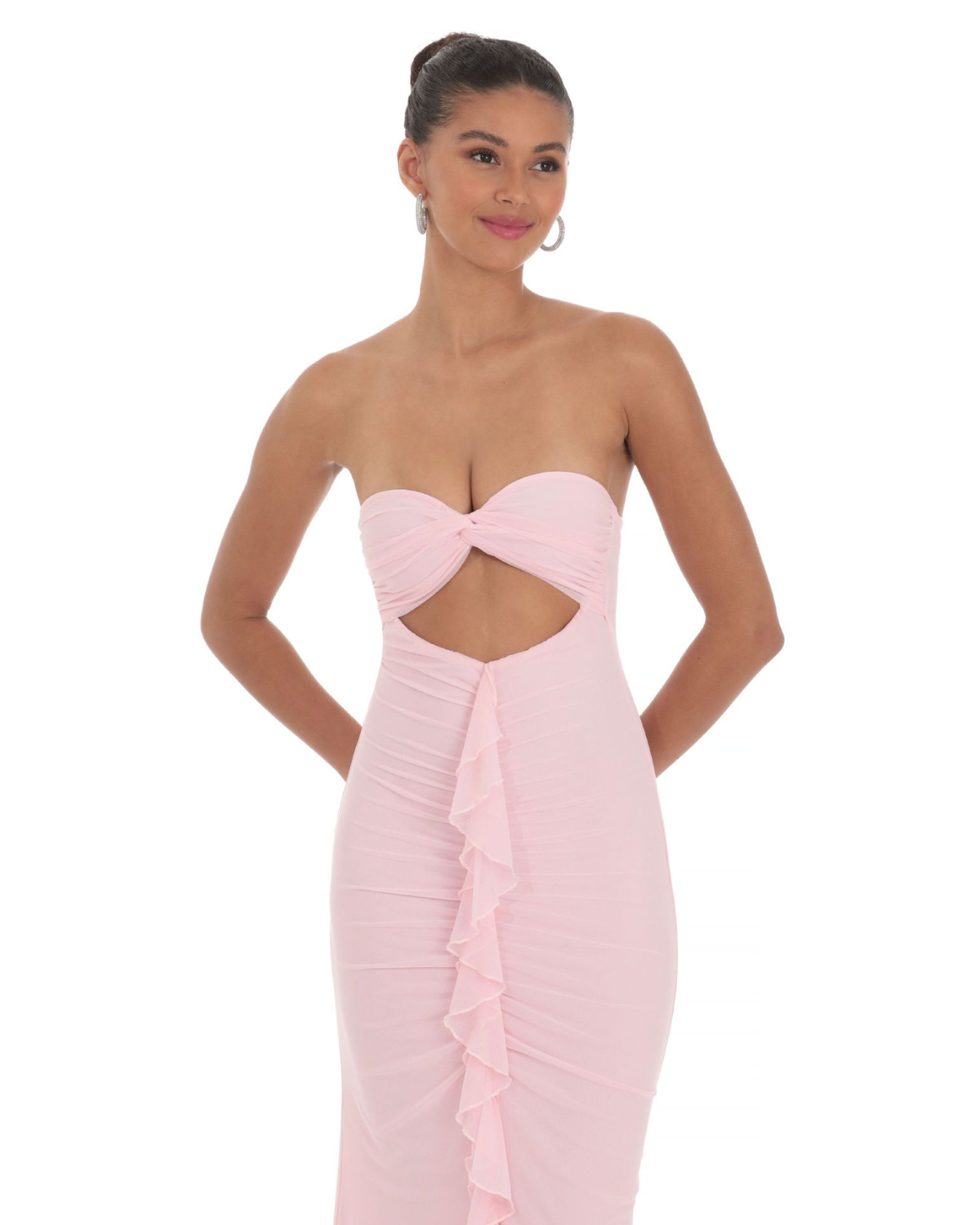 Strapless Cut-Out Ruffle Detail Maxi Dress