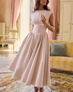High Boat Neck Basque Waist Midi Dress