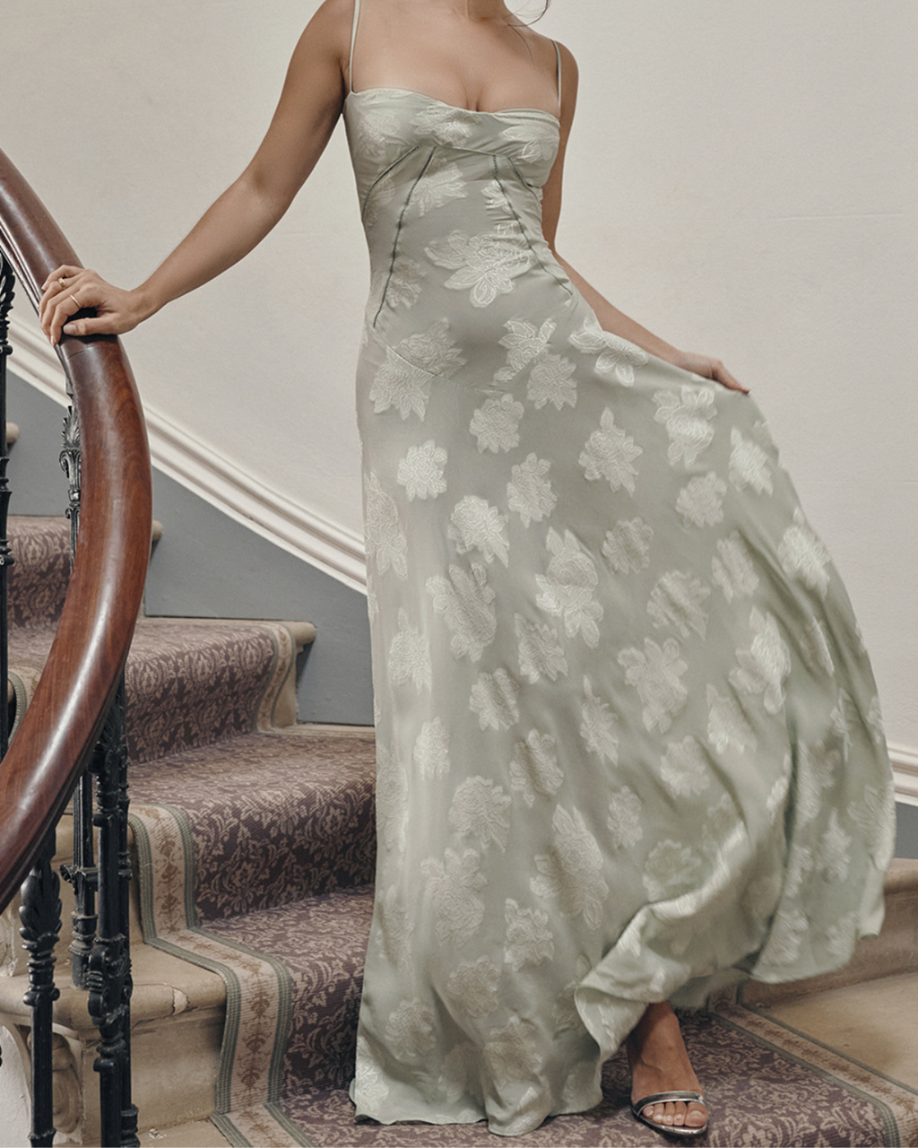 Romantic Floral Devoré Corset-Back Maxi Dress