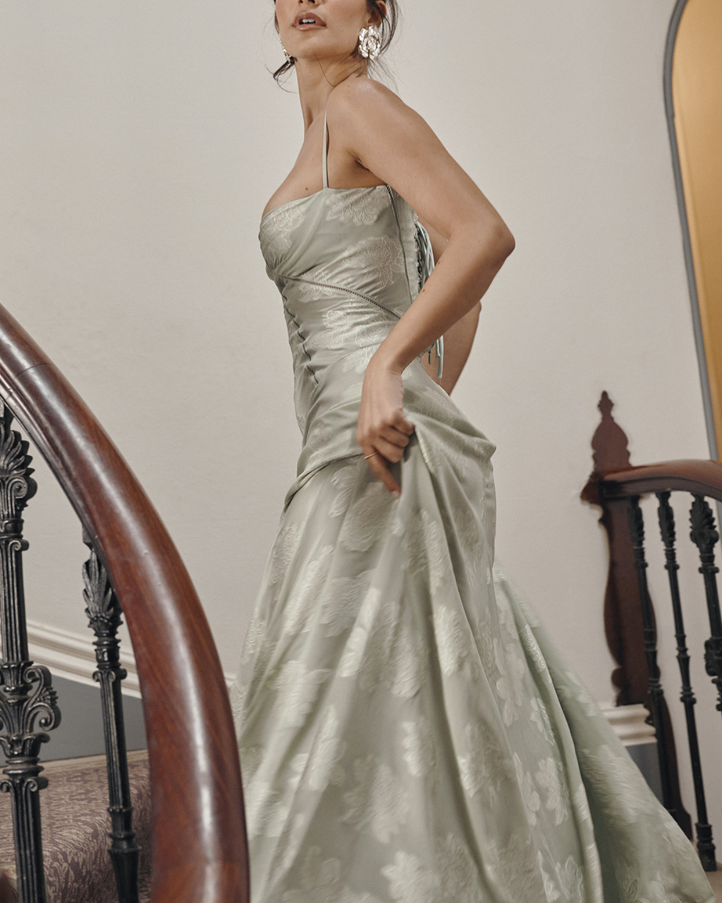 Romantic Floral Devoré Corset-Back Maxi Dress