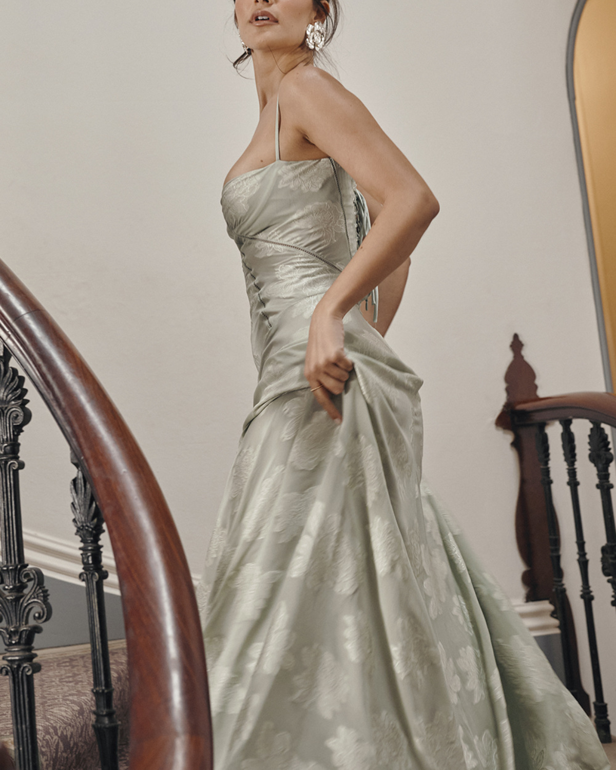 Romantic Floral Devoré Corset-Back Maxi Dress