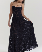 Romantic Floral Devoré Corset-Back Maxi Dress