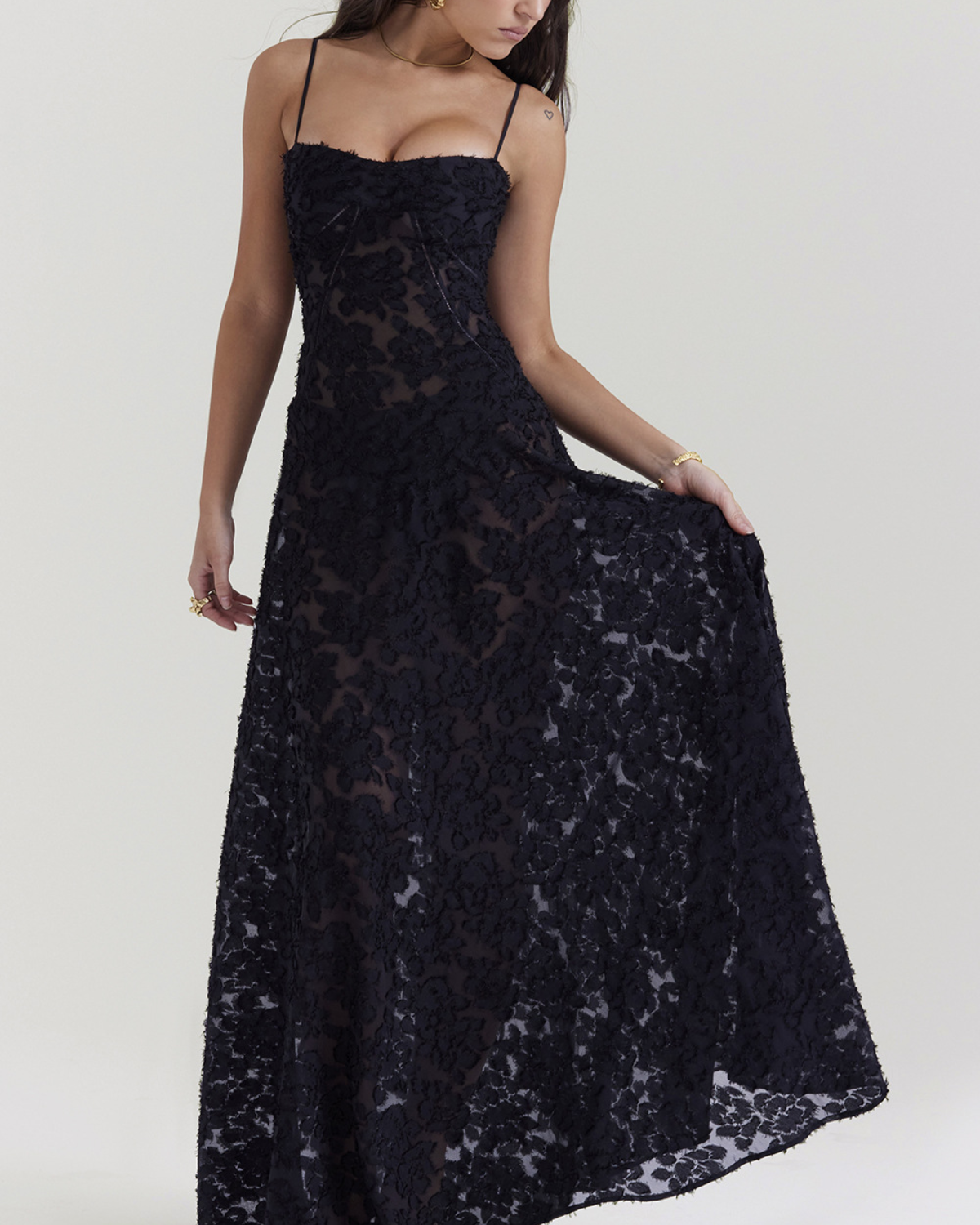 Romantic Floral Devoré Corset-Back Maxi Dress