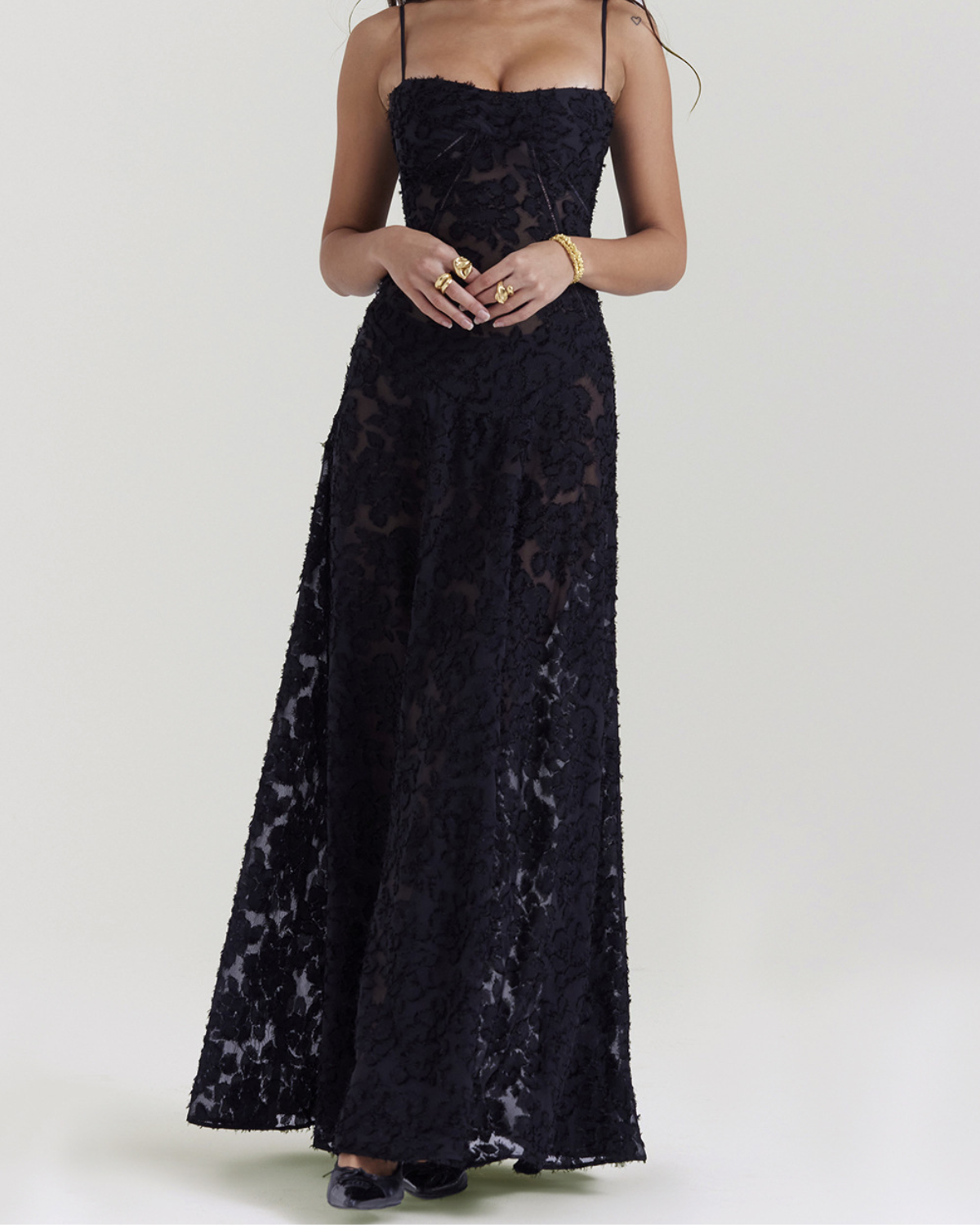 Romantic Floral Devoré Corset-Back Maxi Dress