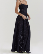 Romantic Floral Devoré Corset-Back Maxi Dress