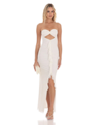 Strapless Cut-Out Ruffle Detail Maxi Dress