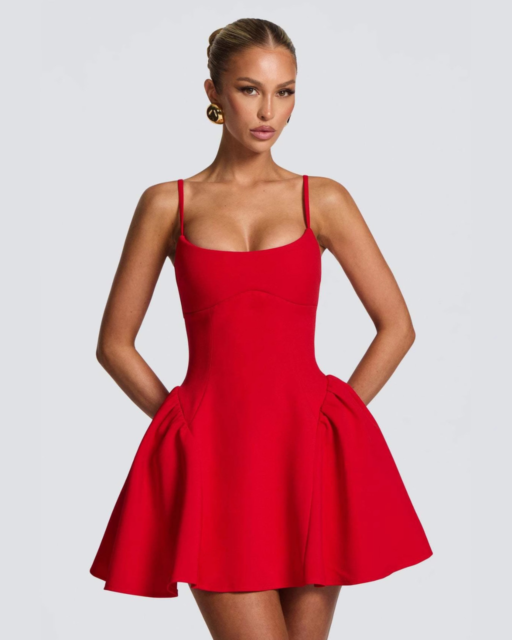 Ruby Red Sculpted Fit & Flare Mini Dress