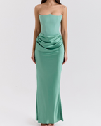 Elegant Satin Corset Draped Maxi Dress